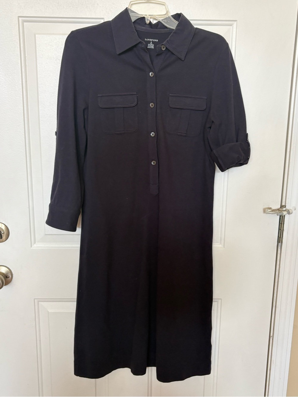 Lands' End Navy Shirt Dress with Chest Pockets